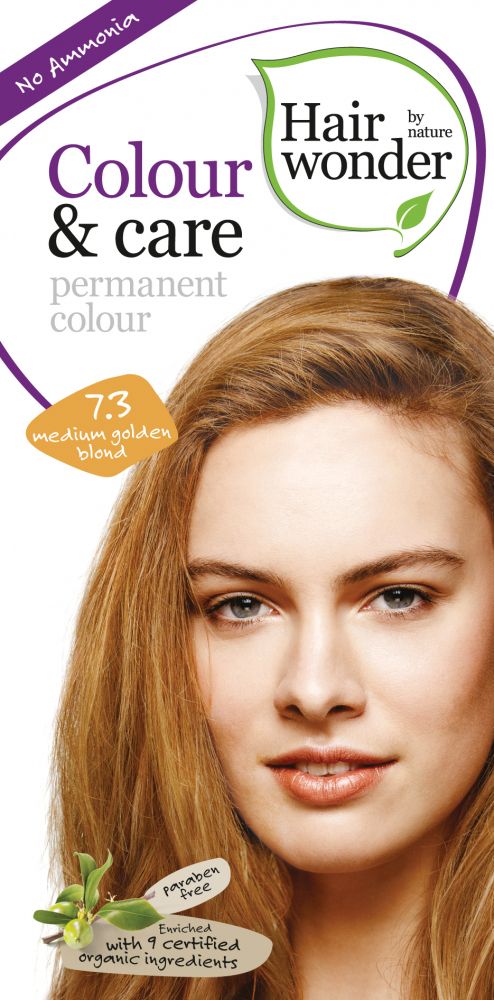  Vopsea par naturala, Colour & Care Medium Golden Blond 7.3, Hairwonder
