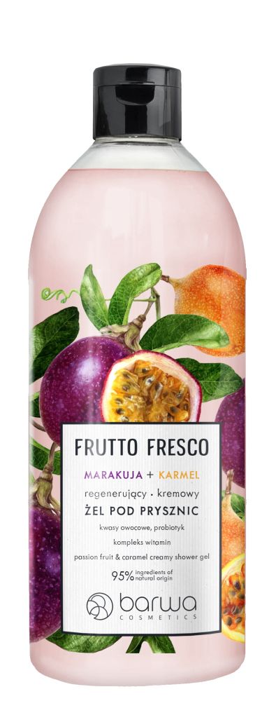 Crema de dus regeneranta Frutto Fresco, cu fructul pasiunii si caramel, Barwa Cosmetics, 480 ml